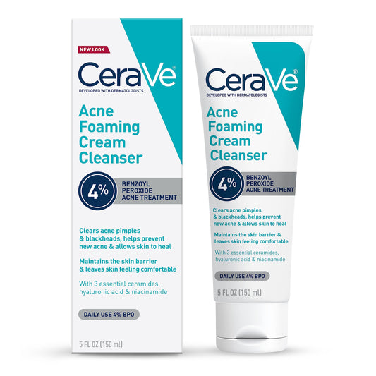 CeraVe Akne Köpüren Krem Temizleyici %4 Benzoyl Peroksit Hyaluronik Asit Niasinamid ve Seramid İçeren Yüz Yıkama Jeli Yüz İçin Nazik Günlük Akne Bakımı