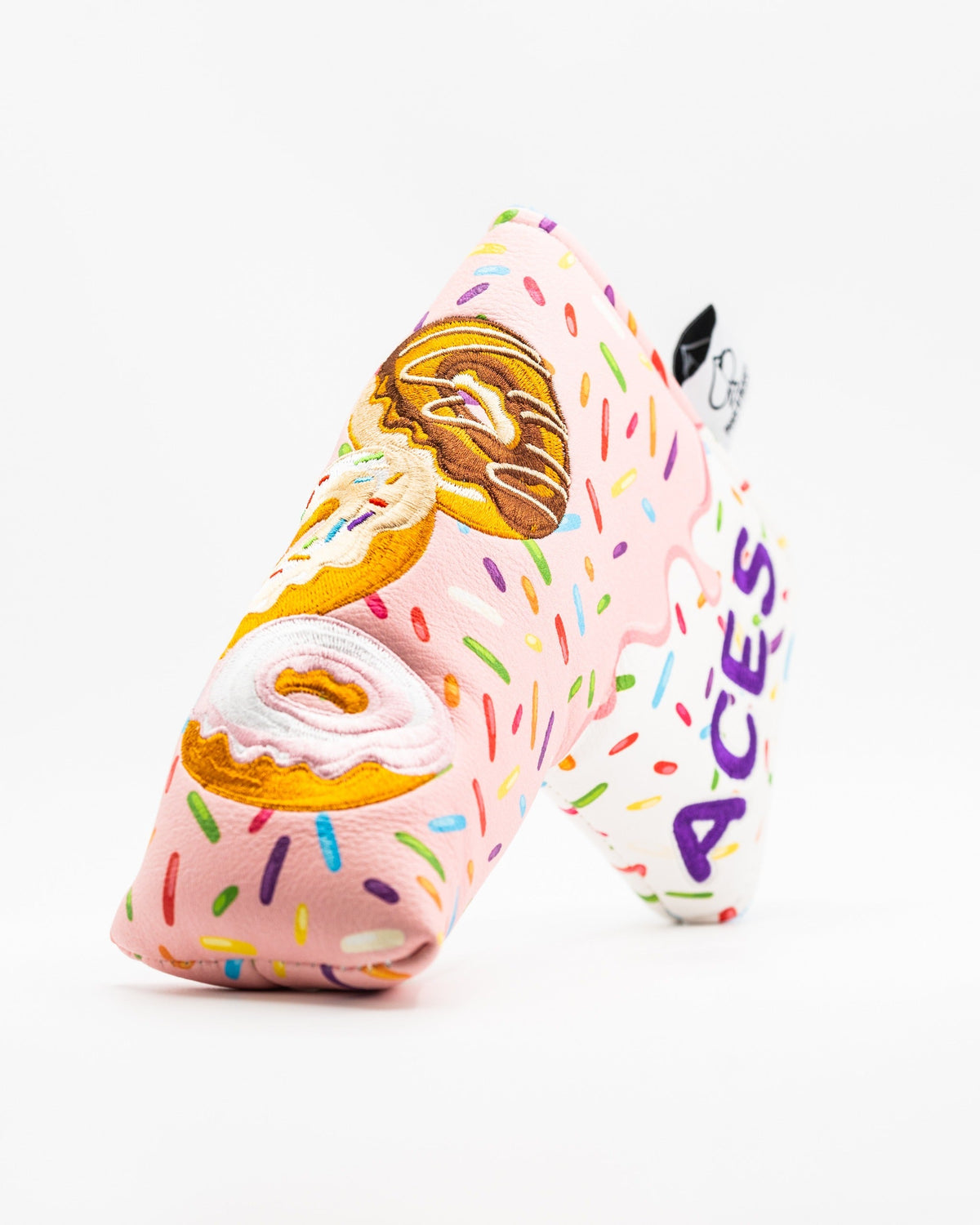 Donut-themed premium synthetic leather blade putter cover with magnetic closure and soft interior for golf clubs